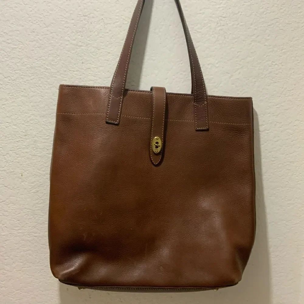 FOSSIL Austin Tote BROWN Rugged Leather Tote Vintage Large Handbag Shoulder Bag